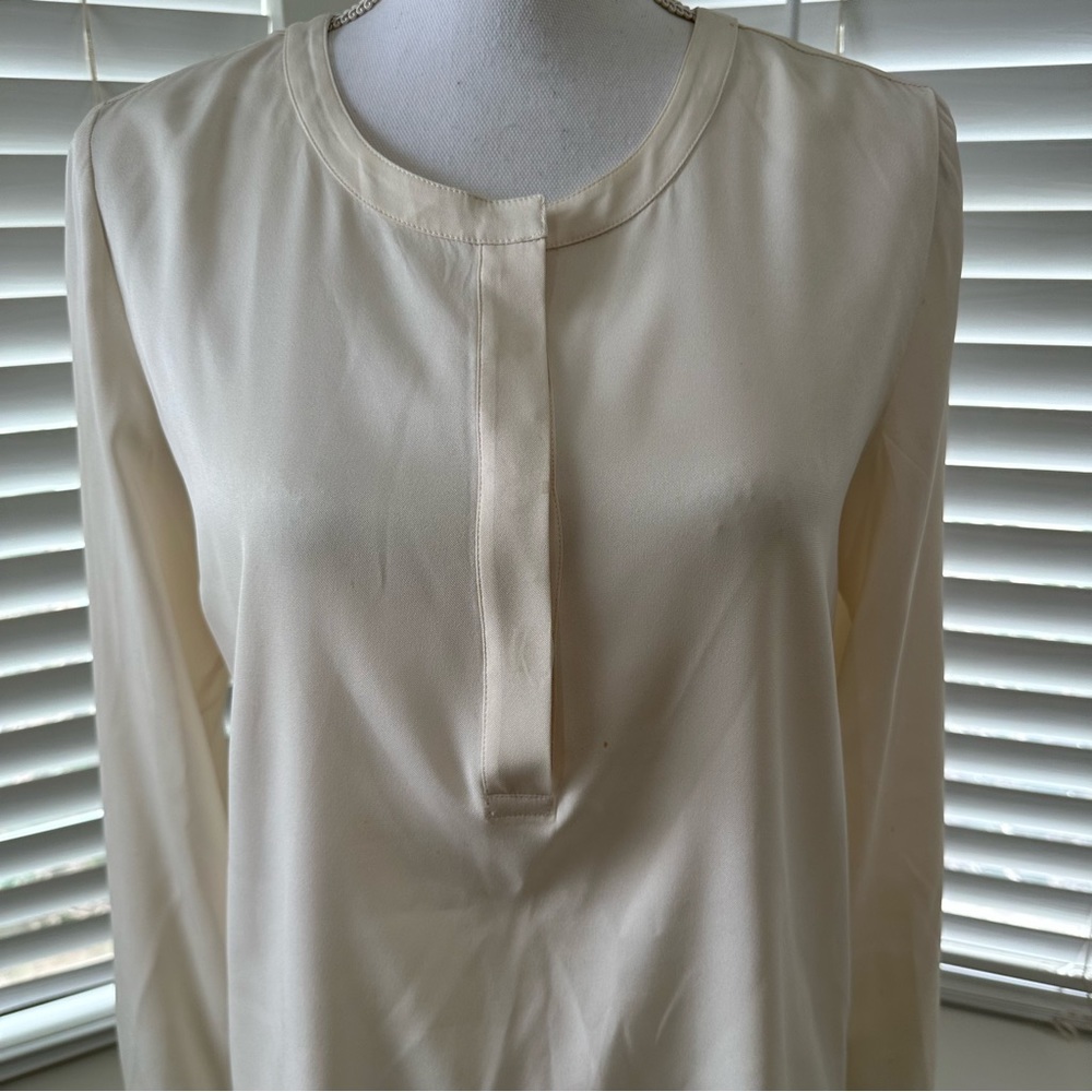 CLASSIQUES ENTIER Ivory Silk Long Sleeve Blouse Popover Tunic Top Cream … - Picture 2 of 13